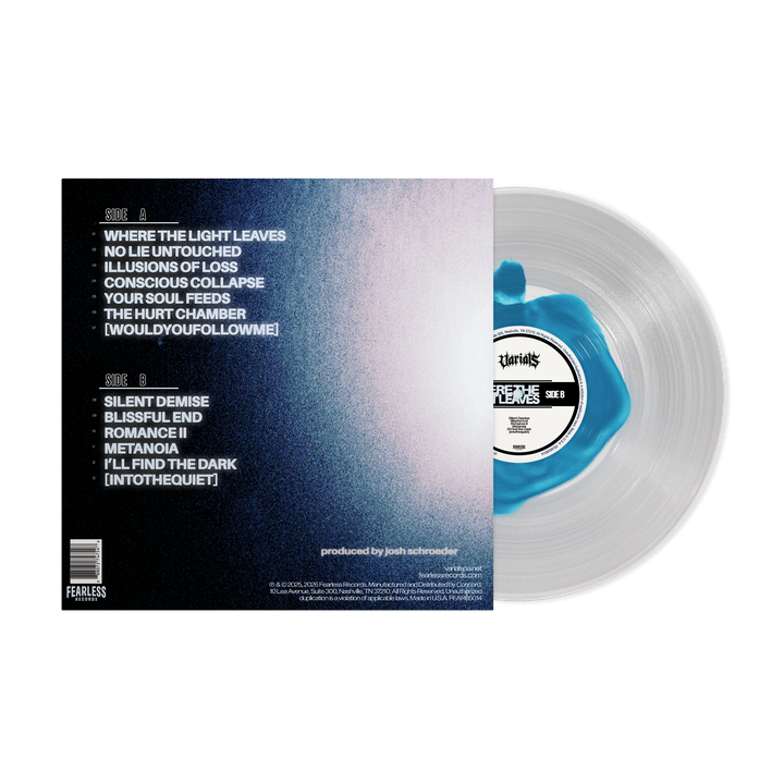 "WHERE THE LIGHT LEAVES" Clear and Aqua Vinyl