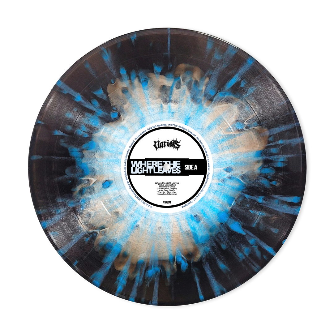 "WHERE THE LIGHT LEAVES" Black Ice and White w/ Sky Blue Splatter Vinyl