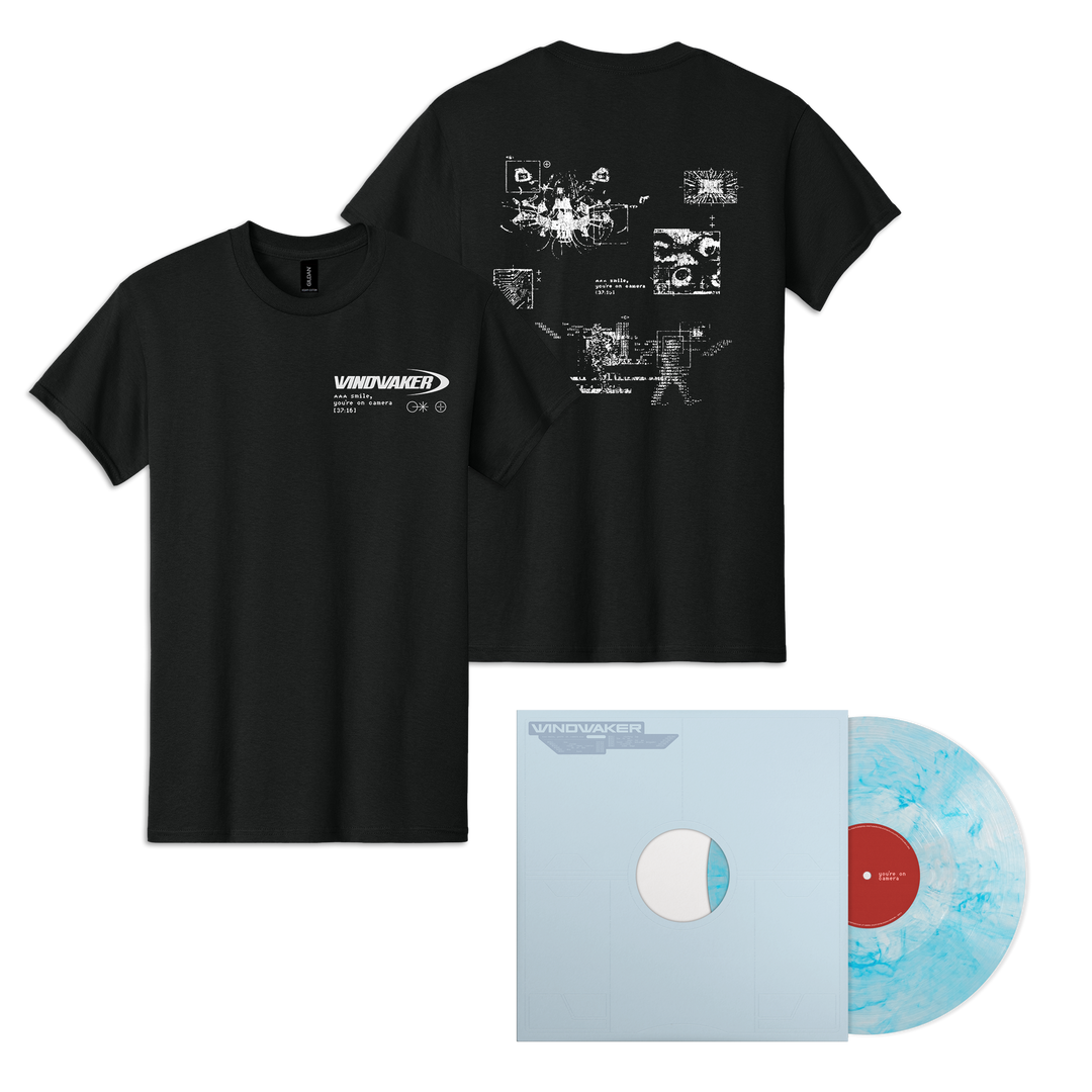 "smile, you're on camera." SIGNED Silver Aqua Vinyl + "smile Collage" T-Shirt - View 1